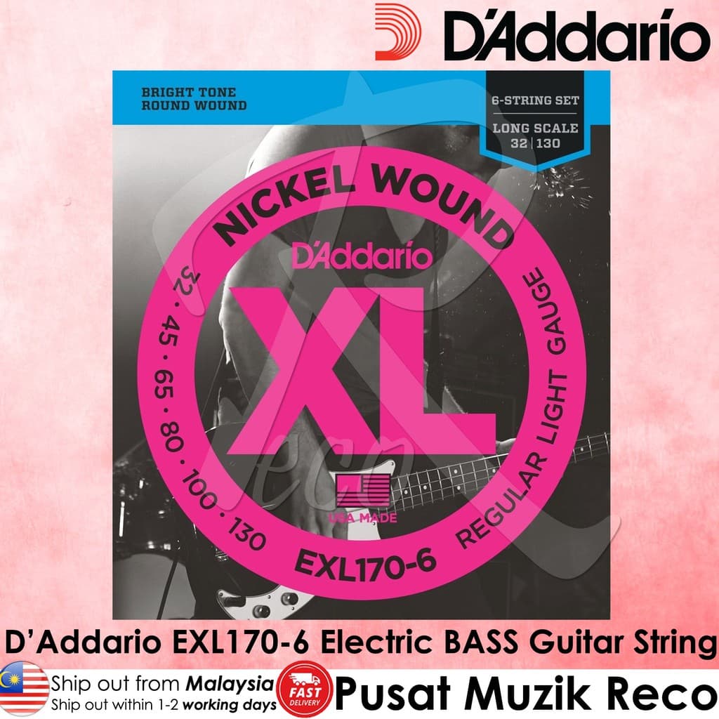 Electric Bass Strings - D'Addario Long 6 String Bass Set - EXL-170