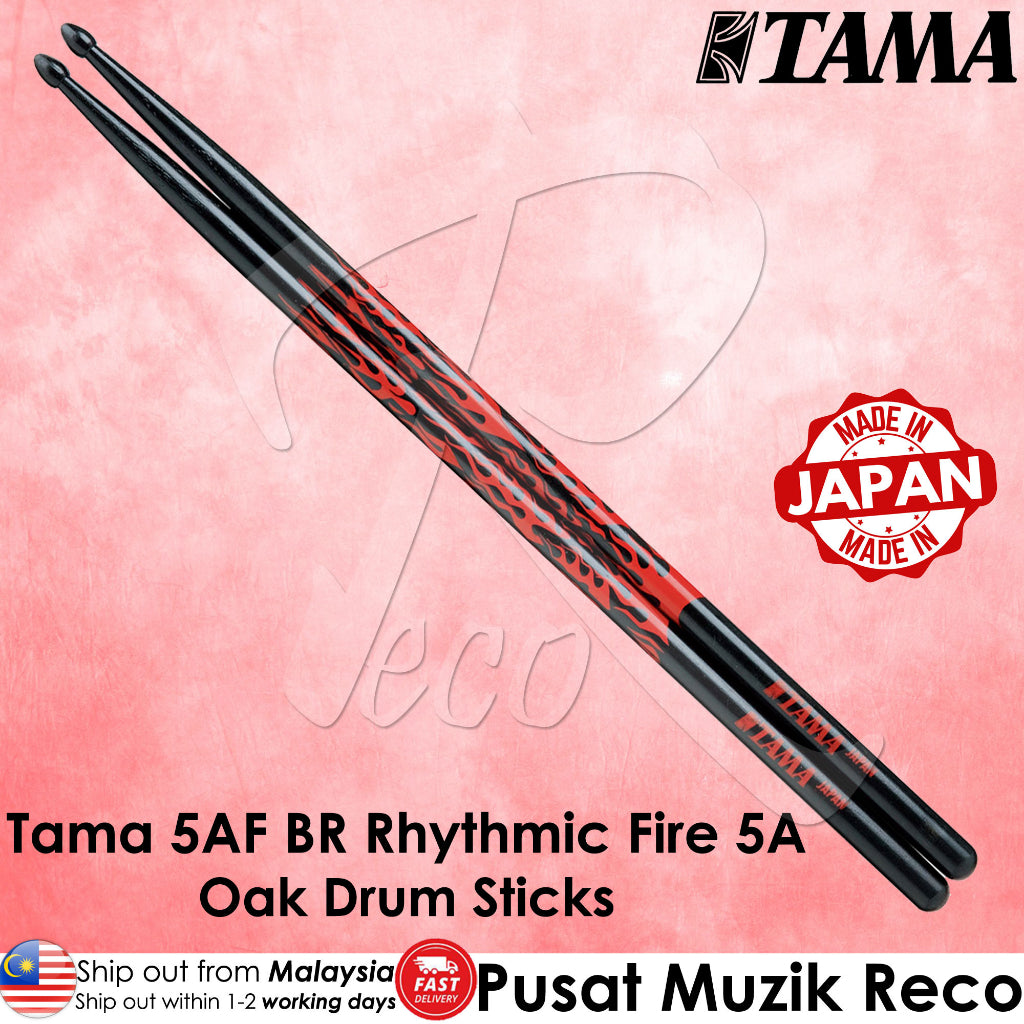 Tama 5A-F-BR Rhythmic Fire Japanese Oak 5A Drumsticks, Black/Red Patte –  Reco Music Malaysia