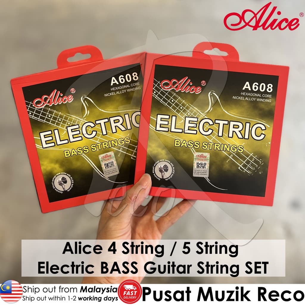 *Alice A608(5) Medium 5-String Nickel Alloy Electric BASS Guitar String SET (45-130) - Reco Music Malaysia