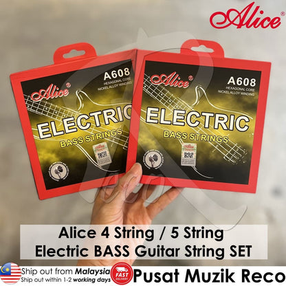 *Alice A608(5) Medium 5-String Nickel Alloy Electric BASS Guitar String SET (45-130) - Reco Music Malaysia