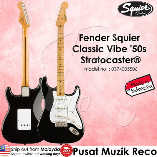 *Fender Squier Classic Vibe 50s Stratocaster Electric Guitar, Black  - Reco Music Malaysia 