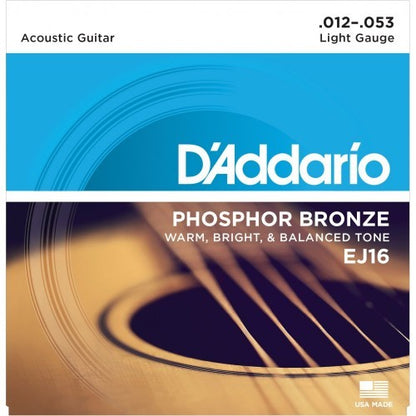 *D'Addario EJ16 Phosphor Bronze Acoustic Strings, 12-53 Light - Reco Music Malaysia