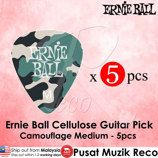 *Ernie Ball P09222 Camouflage Cellulose MEDIUM Guitar Picks, Pack Of 5 - Reco Music Malaysia