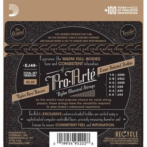 *D'Addario EJ49 Pro-Arté Black Nylon Classical Guitar Strings, Normal Tension - Reco Music Malaysia