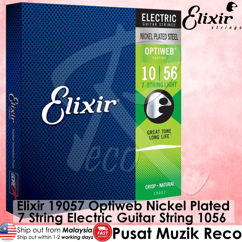 *Elixir 19057 Optiweb 7-string Electric Nickel Plated Steel Guitar Strings, Light - Reco Music Malaysia