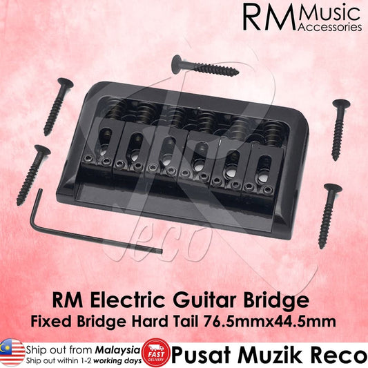 RM Electric Guitar Fixed Bridge Hardtail Guitar Bridge 76.5mm x 44.5mm, Black - Reco Music Malaysia