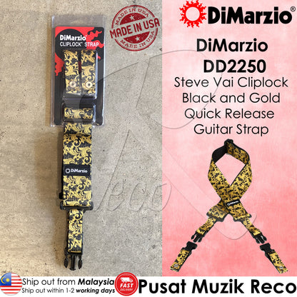 DiMarzio DD2250 Steve Vai UtoPIA Black & Gold ClipLock Quick Release Guitar Strap