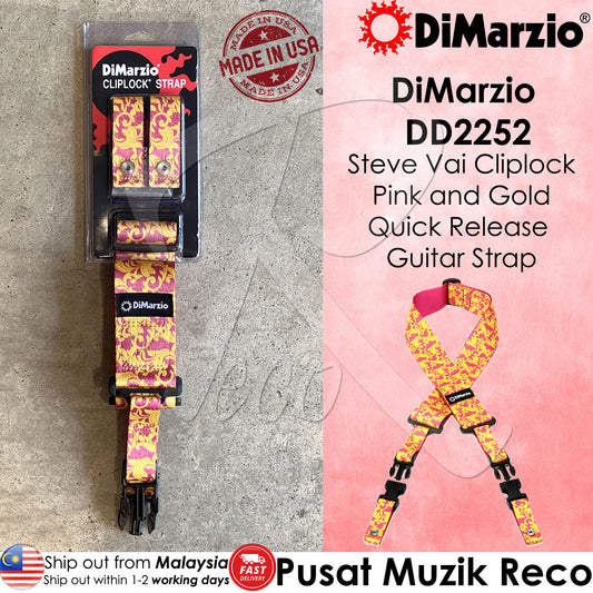 DiMarzio DD2252 Steve Vai UtoPIA Pink & Gold ClipLock Guitar Strap