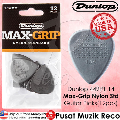 Jim Dunlop 449P1.14 Nylon Max Grip Standard Guitar Picks 1.14mm 12-pack