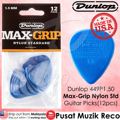 Jim Dunlop 449P1.5 Nylon Max Grip Standard Guitar Picks 1.5mm 12-pack