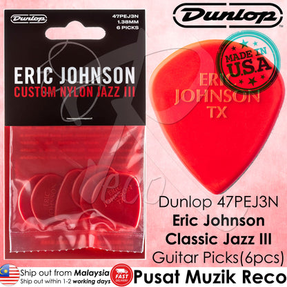 Dunlop 47PEJ3N Eric Johnson Classic Jazz III 1.38mm Guitar Picks Player Pack, 6pcs/Pack