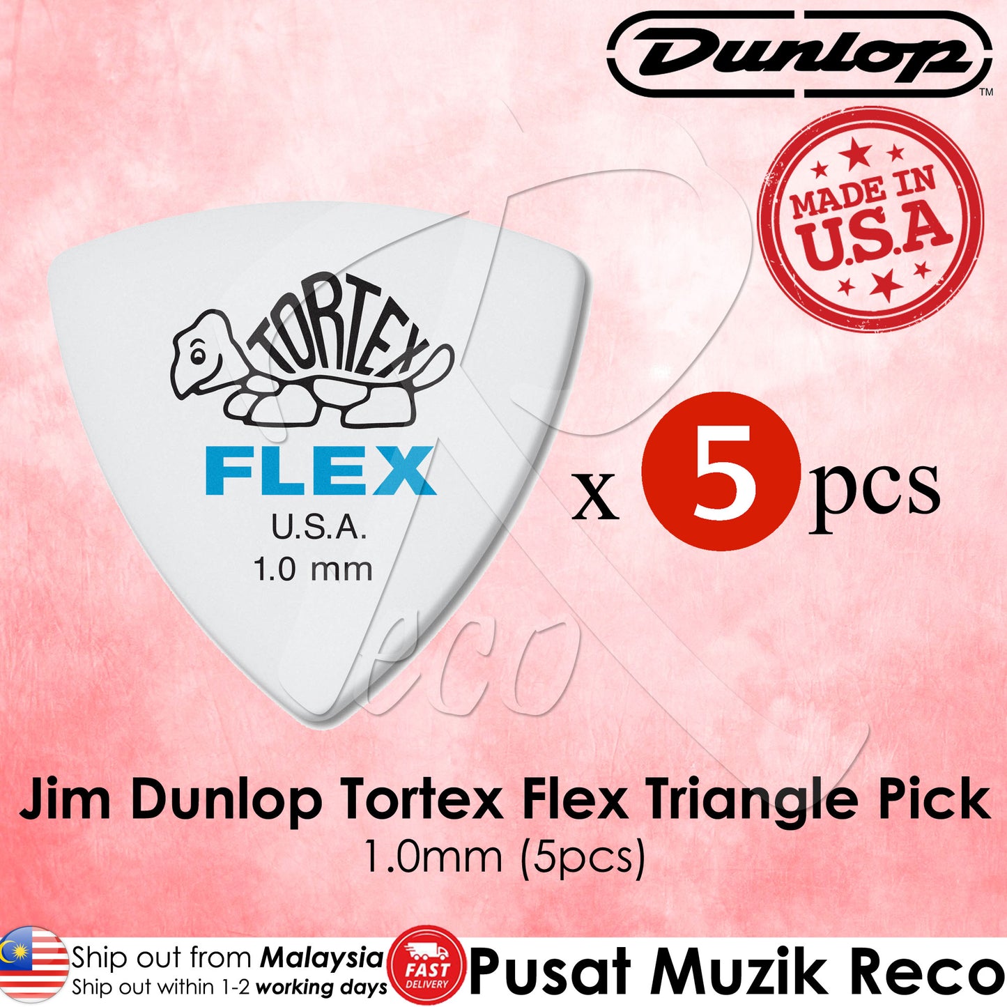 Jim Dunlop 456-100 1.00mm Tortex FLEX Triangle Guitar Pick (5-Pack)