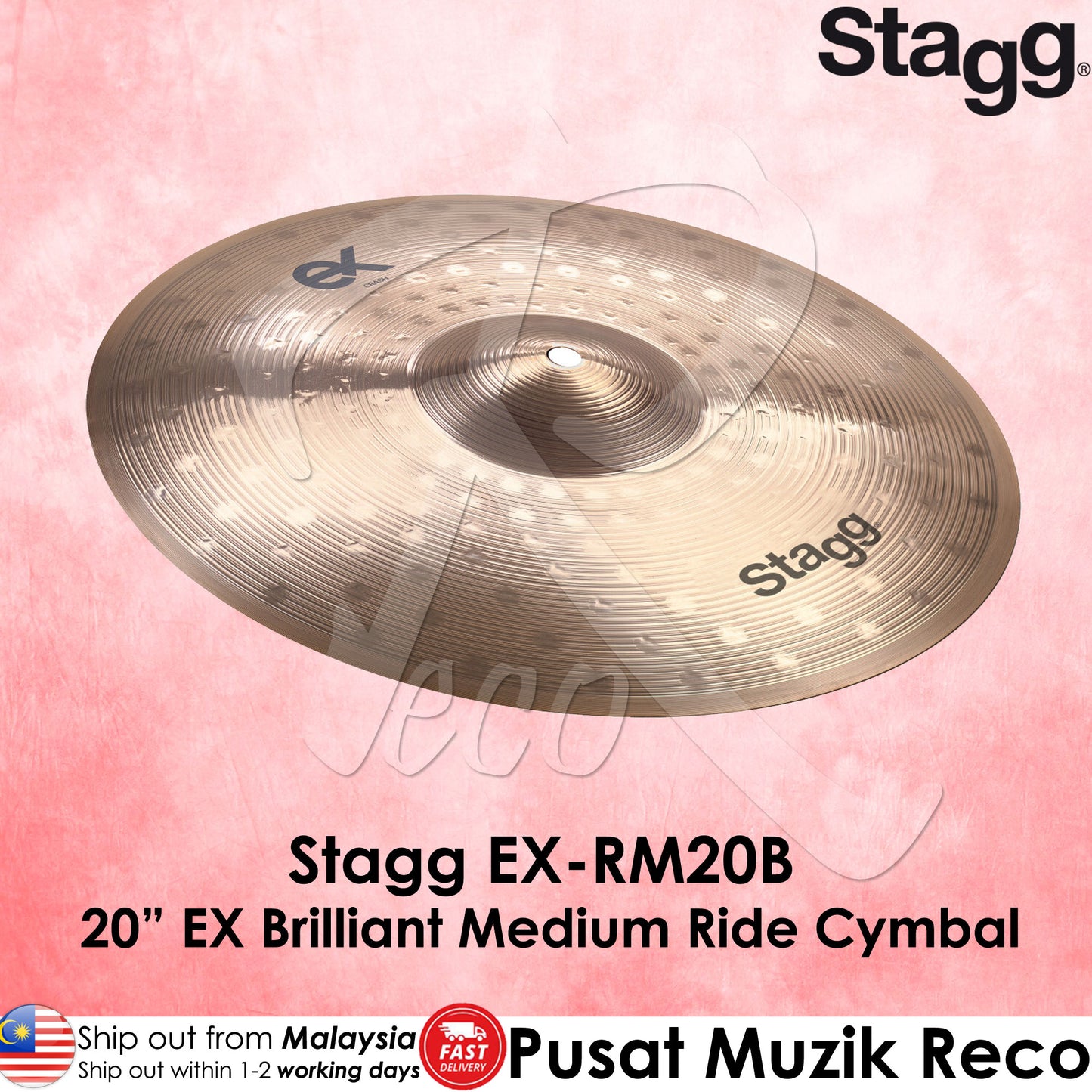 Stagg EX-RM20B 20” EX Brilliant Medium Ride Cymbal - Reco Music Malaysia