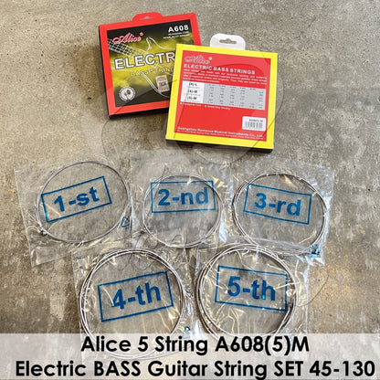 *Alice A608(5) Medium 5-String Nickel Alloy Electric BASS Guitar String SET (45-130) - Reco Music Malaysia