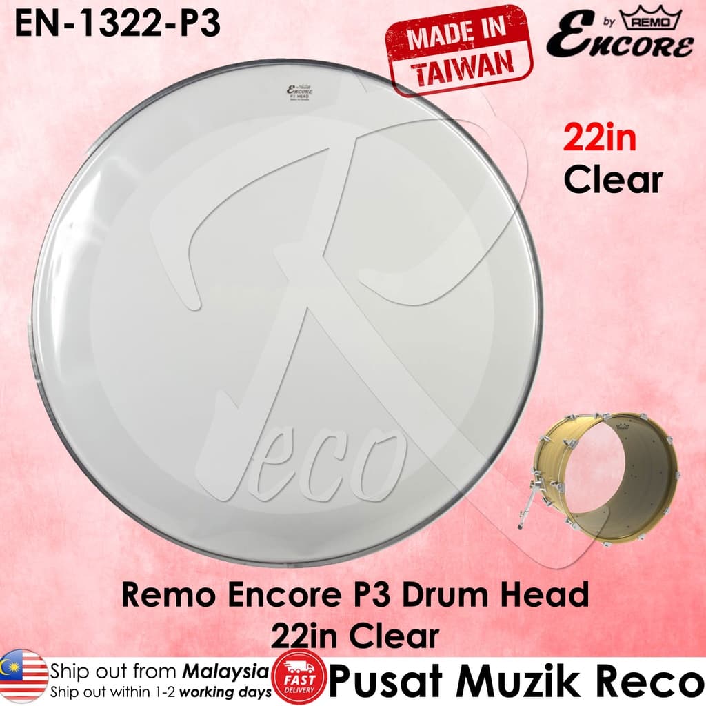 *Remo Encore EN-1322-P3 Powerstroke P3 22" Drum Head , Clear - Reco Music Malaysia