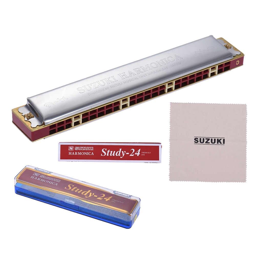 *Suzuki Study-24 Tremolo Harmonica 24 Holes C Key - Reco Music Malaysia