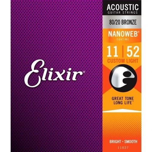 *Elixir 11027 Nanoweb 80/20 Bronze Acoustic Guitar String Custom Light 11-52 - Reco Music Malaysia