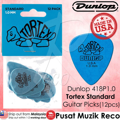 Jim Dunlop 418P1.0 Tortex Standard 1.0mm Blue Guitar Pick Pack  (12pcs)