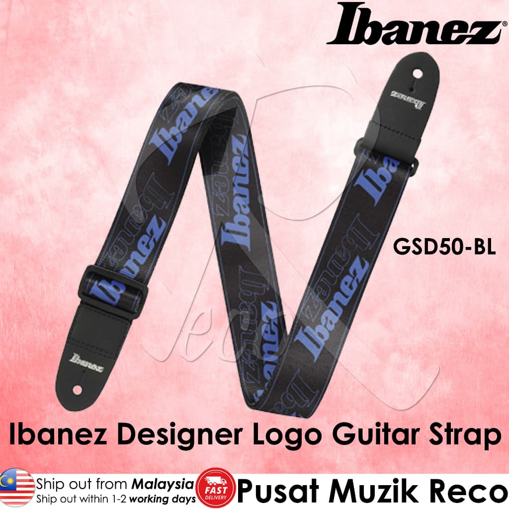 *Ibanez GSD50-BL Running Logo Guitar Strap (Blue) - Reco Music Malaysia