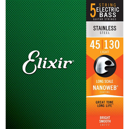 *Elixir 14777 Nanoweb Stainless Steel 5 String Electric Bass Strings (045-130) - Reco Music Malaysia