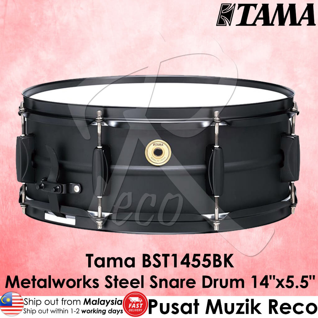 *Tama BST1455BK Steel Snare Drum 14"x5.5" Black - Reco Music Malaysia