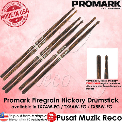 Promark TX5BW-FG Classic Forward 5B FireGrain Hickory Drumsticks Oval Wood Tip - Reco Music Malaysia