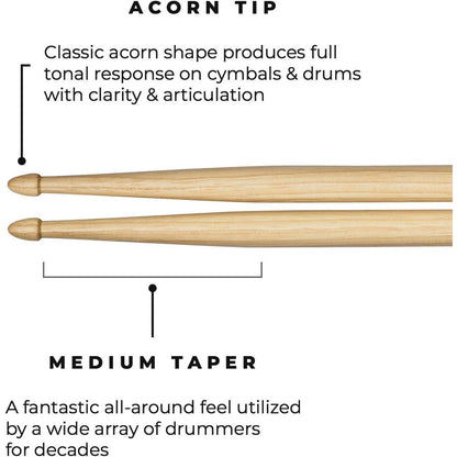 Meinl SB100 Standard 7A Drumstick American Hickory, Acorn Tip - Reco Music Malaysia