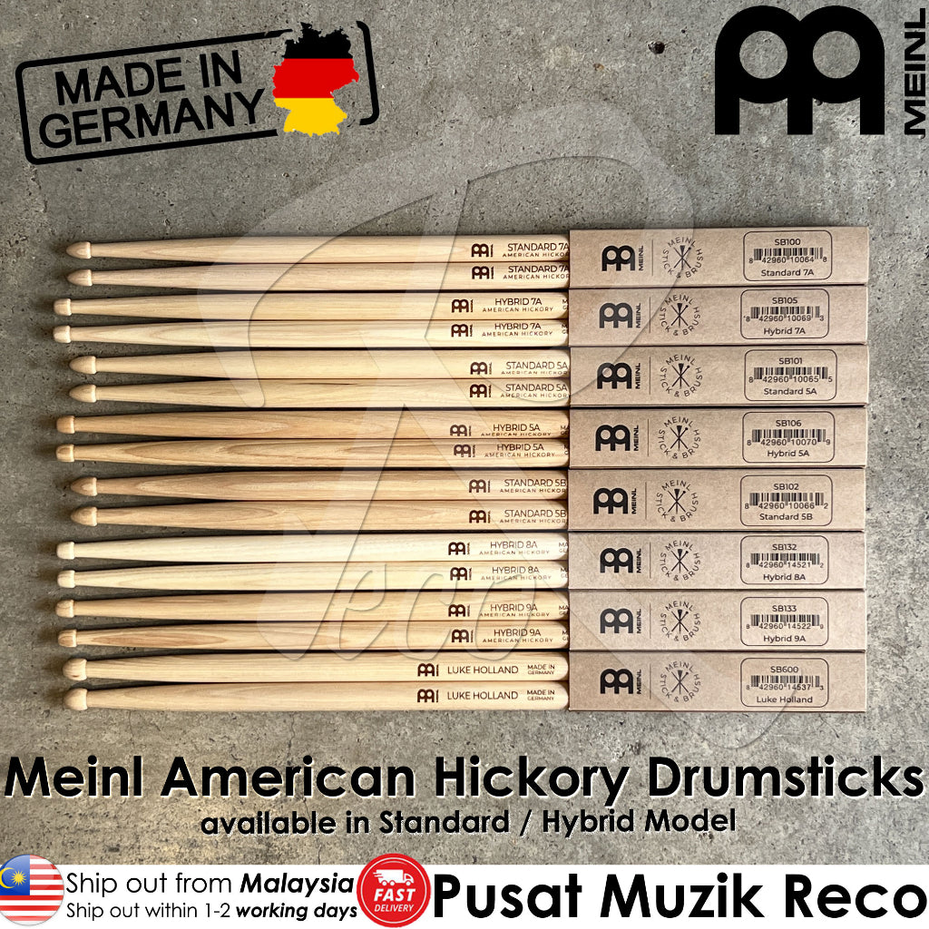 Meinl SB100 Standard 7A Drumstick American Hickory, Acorn Tip - Reco Music Malaysia