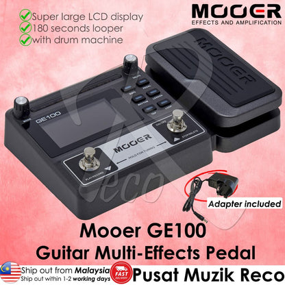 *Mooer GE100 Guitar Multi-Effects Pedal With Adaptor (GE-100 / GE 100) - Reco Music Malaysia