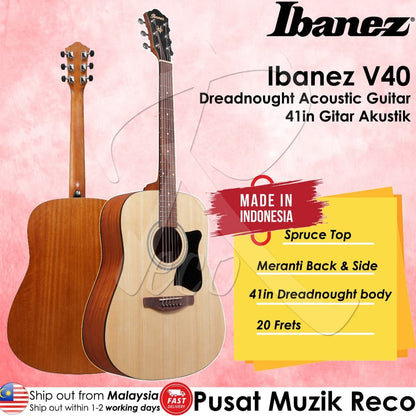 *Ibanez V40-OPN V Series Acoustic Guitar, Open Pore Natural - Reco Music Malaysia