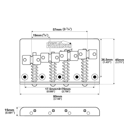 *Wilkinson WBBC Chrome Vintage Bass Guitar Bridge, Brass Saddles - Reco Music Malaysia