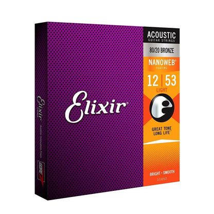 *Elixir 11052 Nanoweb 80/20 Bronze Acoustic Guitar String Light 12-53 - Reco Music Malaysia