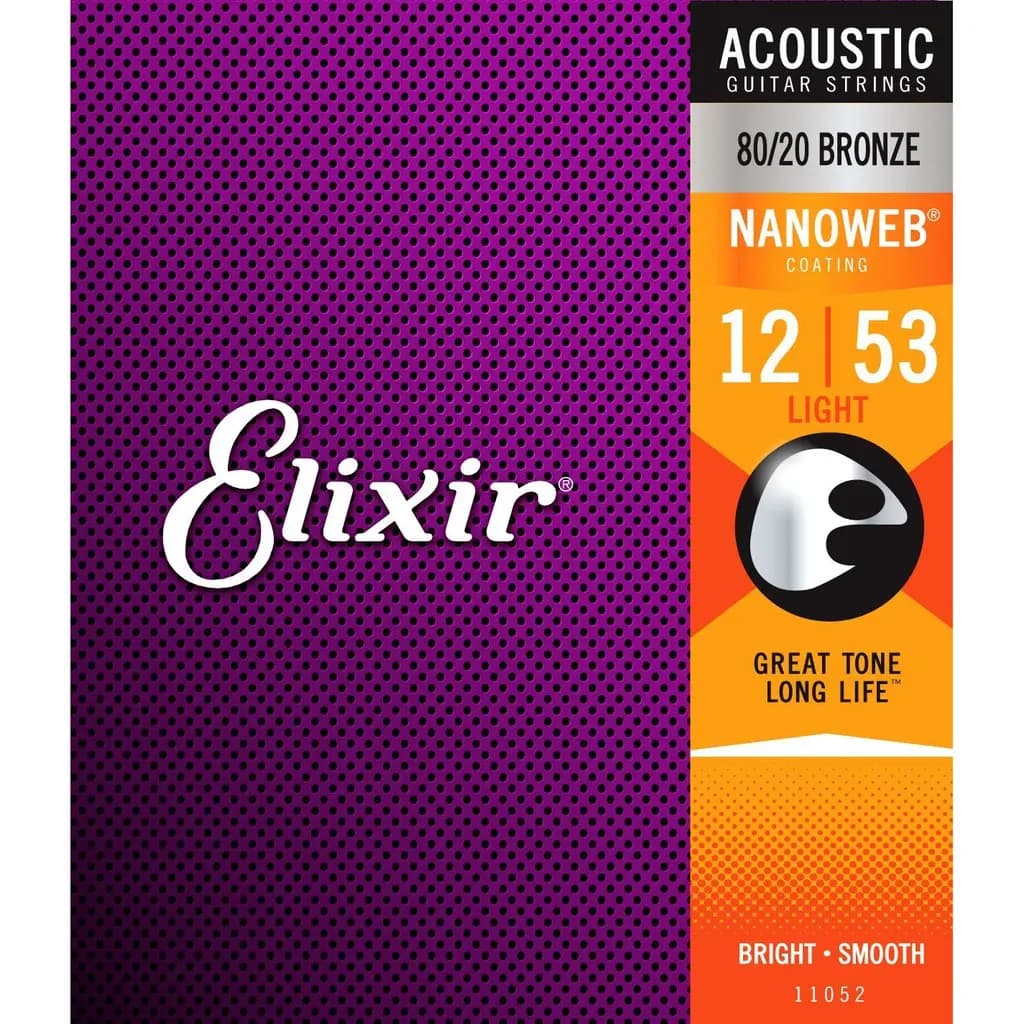 *Elixir 11052 Nanoweb 80/20 Bronze Acoustic Guitar String Light 12-53 - Reco Music Malaysia