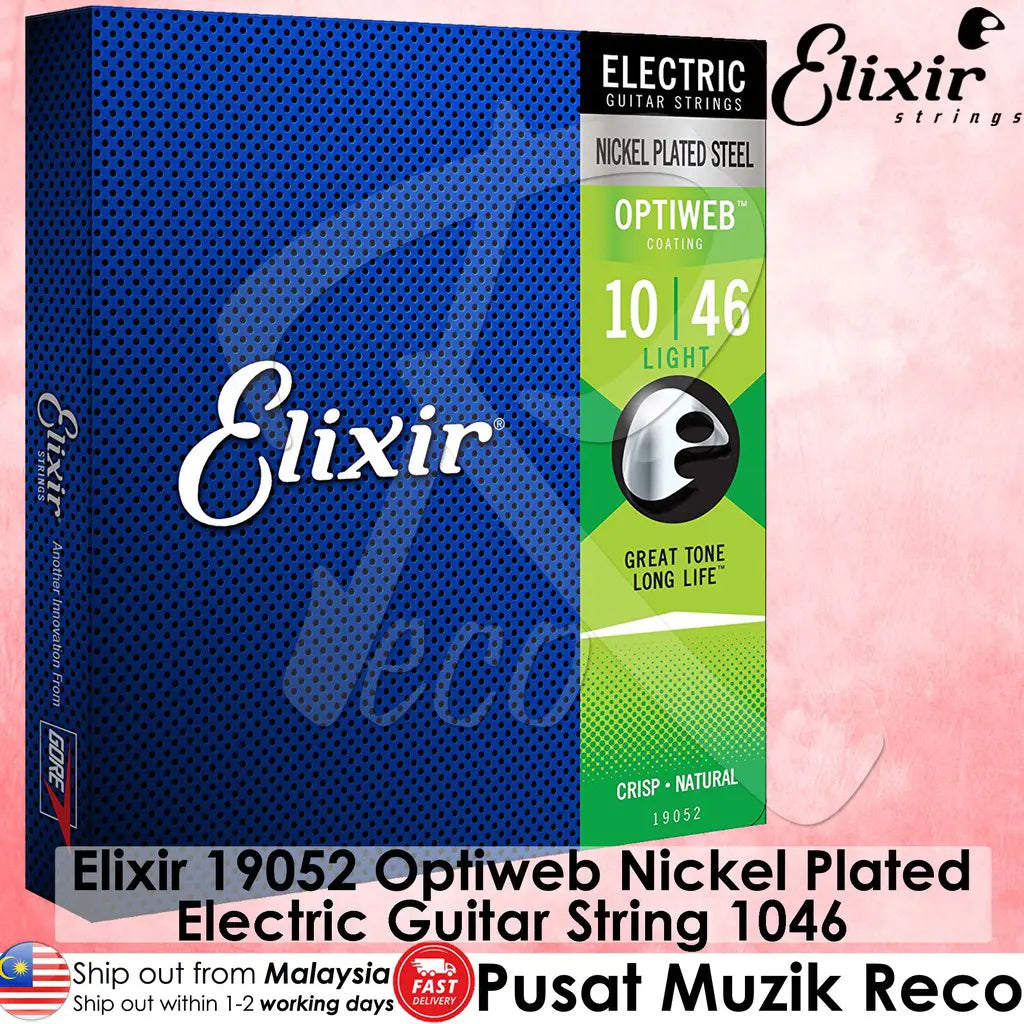 Elixir Strings 19052 Optiweb Electric Guitar Strings, Light, 10-46