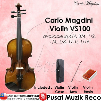 Carlo Magdini VS100 Violin with Case Bow Rosin (VS 100  VS-100) - Reco Music Malaysia