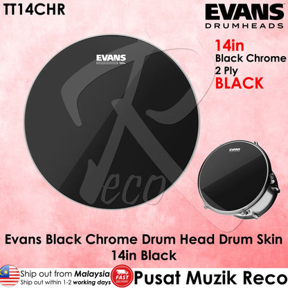 Evans TT14CHR Black Chrome 14 Inch Tom Batter Drumhead - Reco Music Malaysia