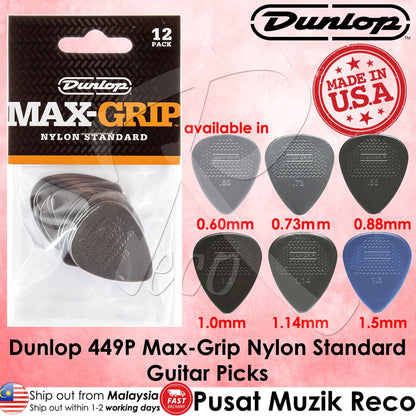 Jim Dunlop 449P100 1.0mm Max-Grip Nylon Standard Guitar Picks, 12-Pack - Reco Music Malaysia