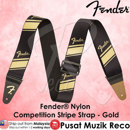 Fender® 2 Inch Nylon Competition Stripe Guitar Strap - Gold - Reco Music Malaysia