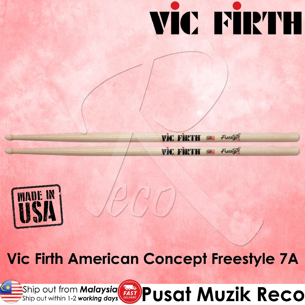 Vic Firth FS7A American Concept Freestyle Hickory Wood Tip 7A Drumstick - Reco Music Malaysia