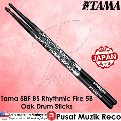 Tama 5BF BS Rhythmic Fire Japanese Oak 5B Black Drumsticks - Reco Music Malaysia