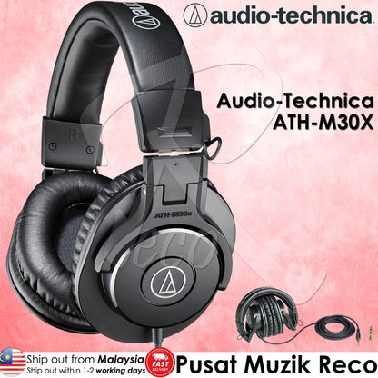 Audio Technica ATH-M30x Professional Monitor Headphone Closed-back Monitoring Headphones - Reco Music Malaysia