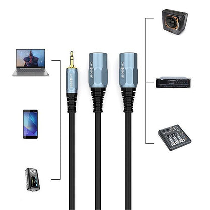 RM QS3523T2 3.5mm TRS Male Cable to Dual XLR Male Cable XLR Cable Microphone Audio Cable Recording Live Performances 2 Meters - Reco Music Malaysia