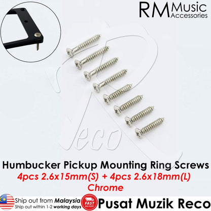 RM GF0090-Ni4S4L Electric Guitar Humbucker Pickup Mounting Ring Screws, Chrome 4 Short 4 Long - Reco Music Malaysia