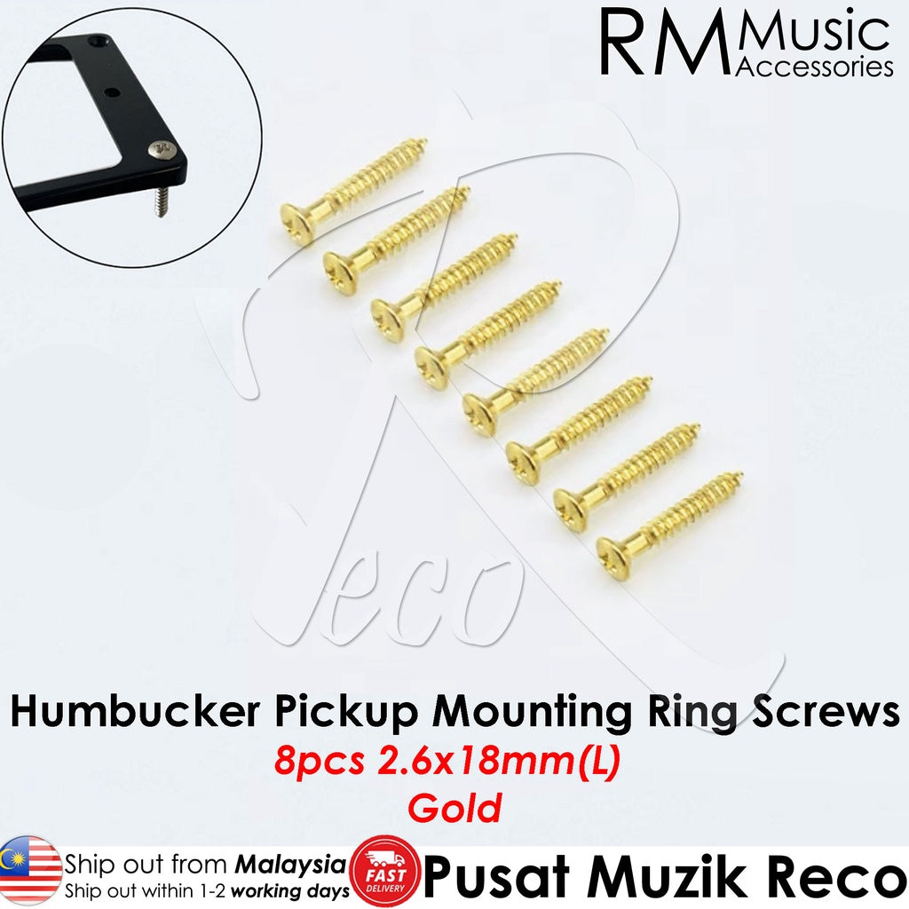 RM GF0090-GD8L Electric Guitar Humbucker Pickup Mounting Ring Screws, Gold 8 Long - Reco Music Malaysia