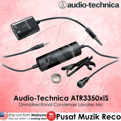 Audio Technica ATR3350xiS Omnidirectional Condenser Lavalier Mic Audio-Technica ATR-3350xiS ATR 3350xiS Microphone - Reco Music Malaysia