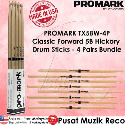 PROMARK TX5AW-4P TX5BW-4P TX7AW-4P Classic Forward 5A 5B 7A Hickory Drumstick 4 PAIRS BUNDLE BONUS PACK - Reco Music Malaysia