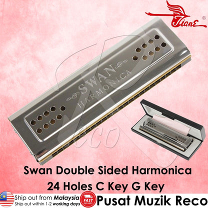 Swan SW24-12 24 Holes Double Sided Harmonica with Case C Key G Key - Reco Music Malaysia