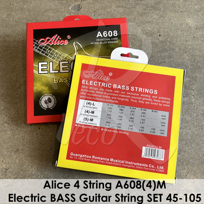 Alice A608(4) Medium 4-String Nickel Alloy Electric BASS Guitar String SET (45-105) - Reco Music Malaysia