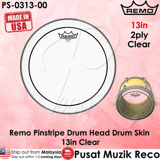 Remo PS-0313-00 13inch Pinstripe Clear Batter Drum Head (R04-DHPS031300) - Reco Music Malaysia