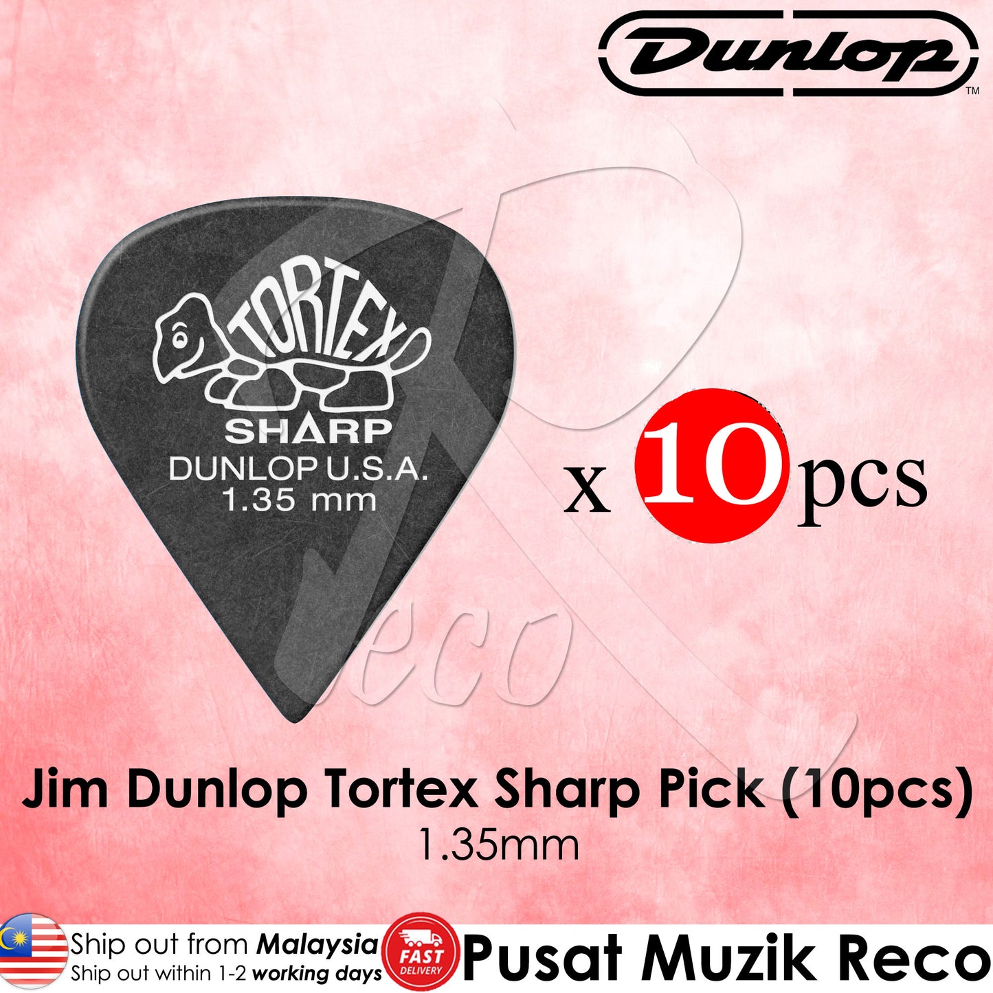 Jim Dunlop Tortex Sharp Guitar Pick 1.35mm - Reco Music Malaysia